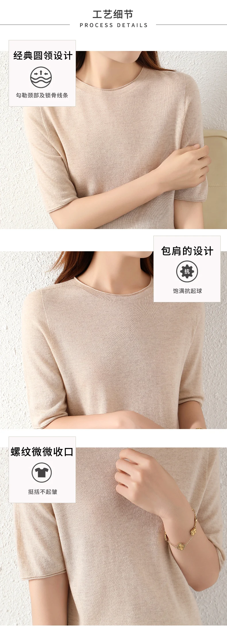 WinvyNee Women Worsted Wool Crew Neck Short Sleeve Pullover Spring Autumn Everyday Knit Basic Garment Soft Casual Wear A1757009