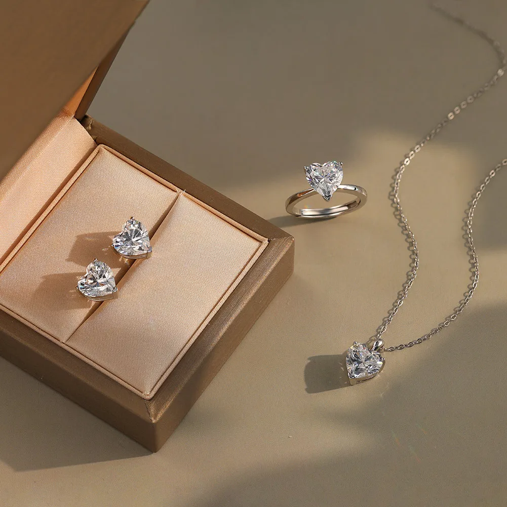 Rinntin Moissanite Diamond Heart Pendant 1-4CT 925 Sterling Silver Chain Necklace Party Choker Fine Jewelry Accessories SMON08