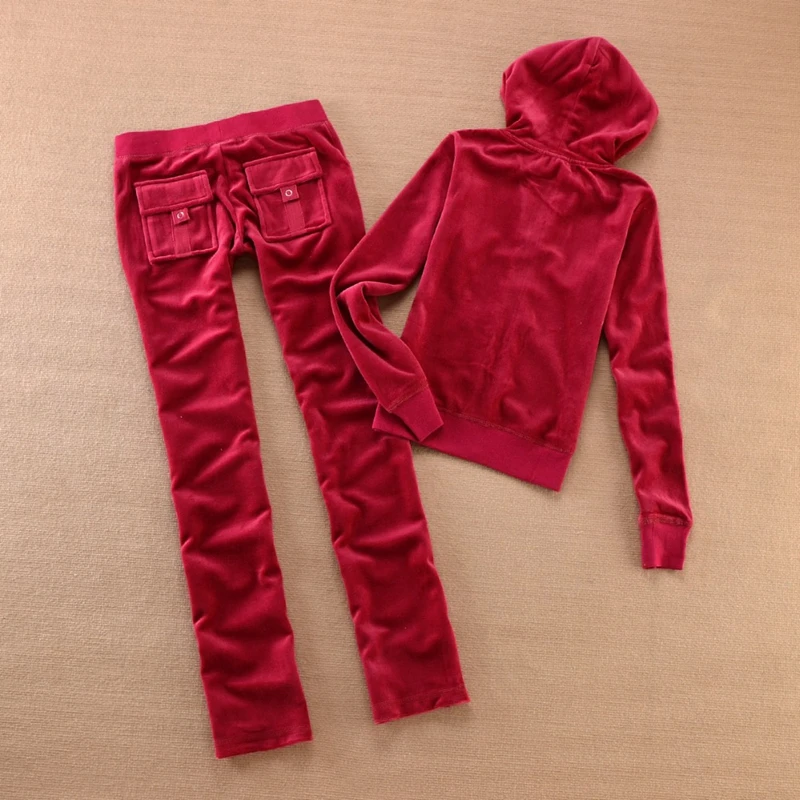 Solid Color Velvet Tracksuit 2025 Women's Zipper Top and Pants Suit Two-Piece Set