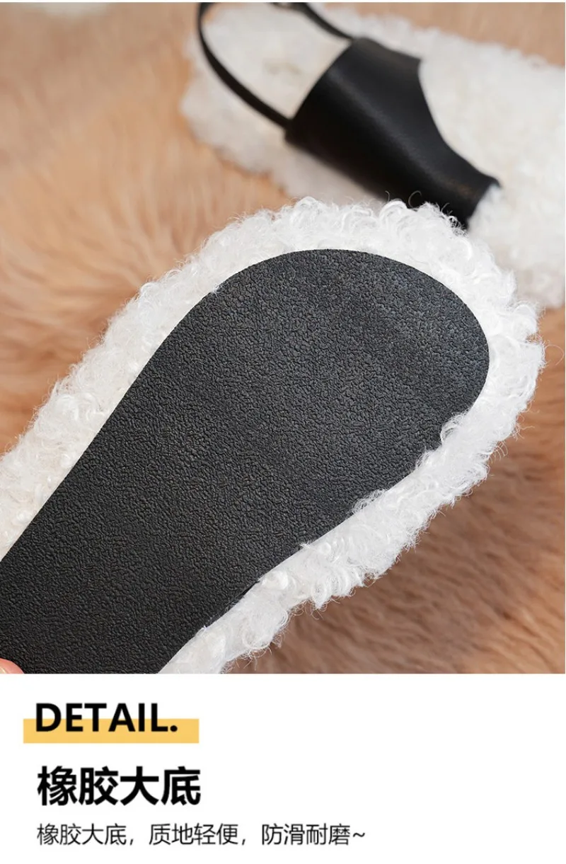 Cozy Warm Fluffy Flat Slippers Women Fashion Clip Toe Back Strap Buckle Designer Shoes 42 Plus Size Flip Flops Zapatos De Mujer