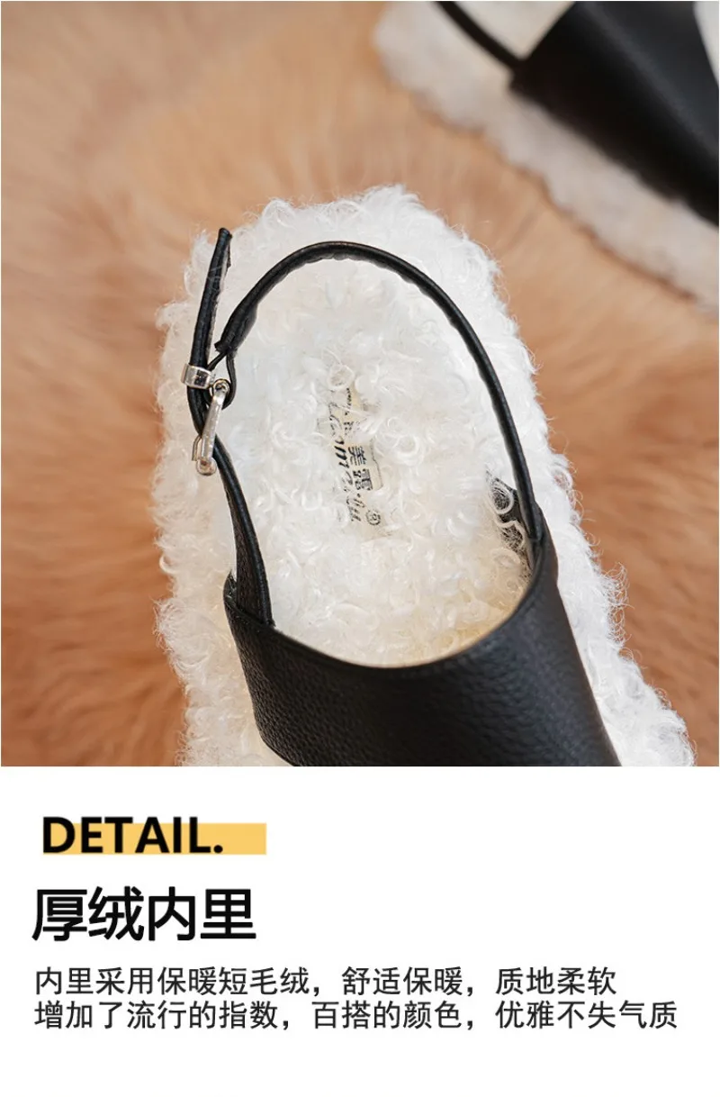 Cozy Warm Fluffy Flat Slippers Women Fashion Clip Toe Back Strap Buckle Designer Shoes 42 Plus Size Flip Flops Zapatos De Mujer