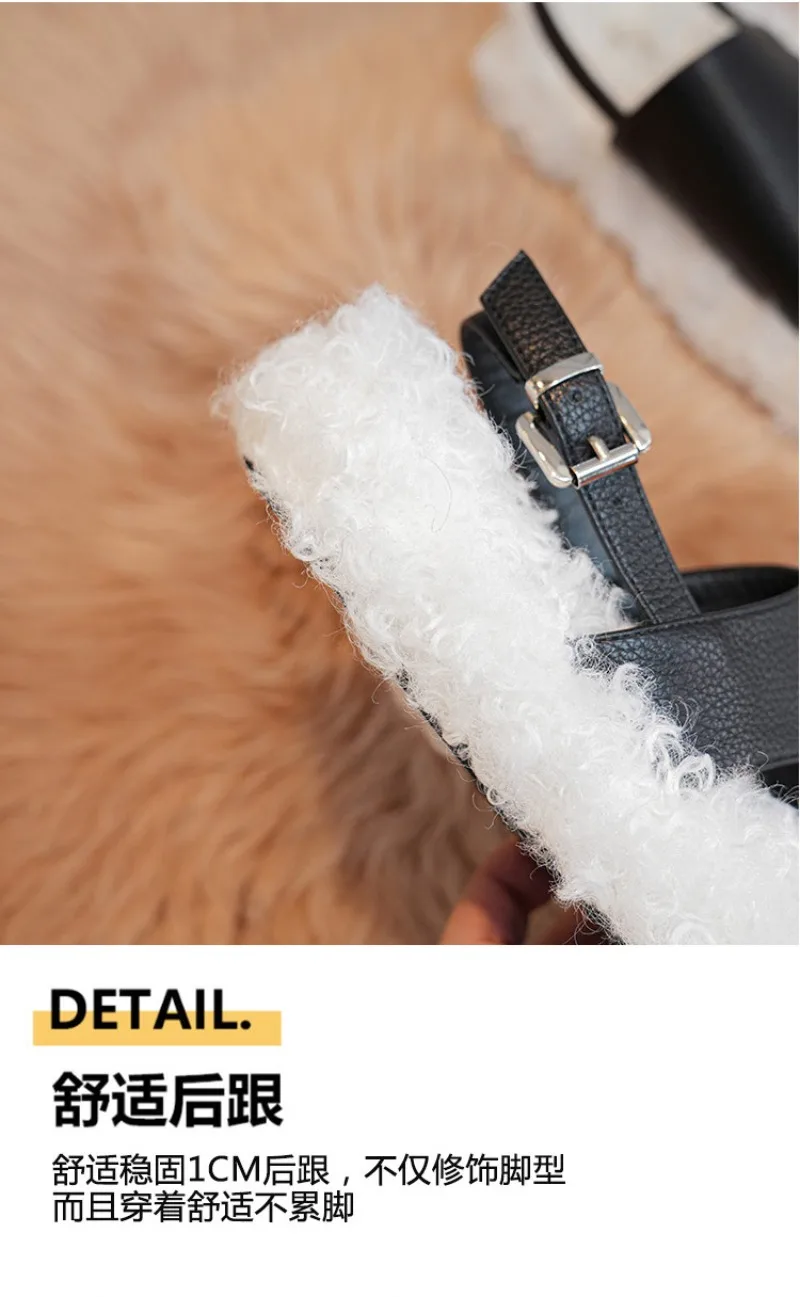 Cozy Warm Fluffy Flat Slippers Women Fashion Clip Toe Back Strap Buckle Designer Shoes 42 Plus Size Flip Flops Zapatos De Mujer