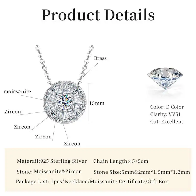 Lnngy Certified 5mm Moissanite Diamond Necklace Niche Light Luxury Round Shape Pendant Necklace for Women ExquisiteBirthday Gift