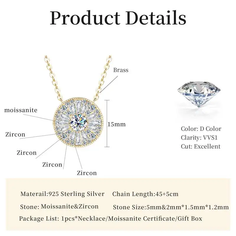 Lnngy Certified 5mm Moissanite Diamond Necklace Niche Light Luxury Round Shape Pendant Necklace for Women ExquisiteBirthday Gift