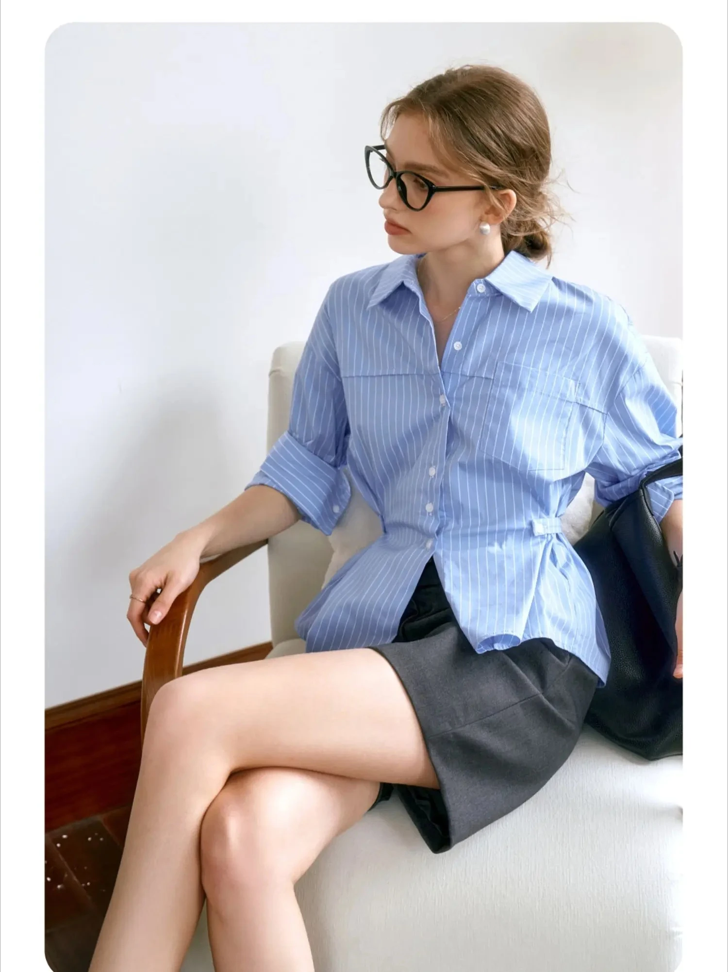 OLrain Woman Fitted Shirts 2026 Spring Fall French Striped Button up Long Sleeve Blouses Commute Women's Clothing O24QC82815