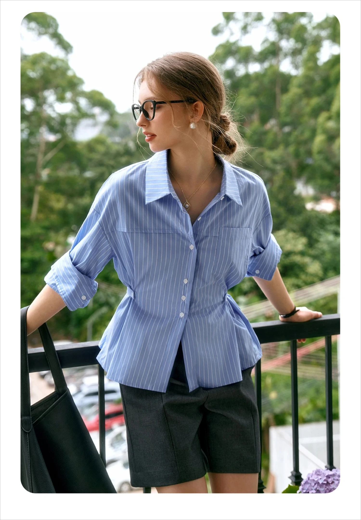 OLrain Woman Fitted Shirts 2026 Spring Fall French Striped Button up Long Sleeve Blouses Commute Women's Clothing O24QC82815