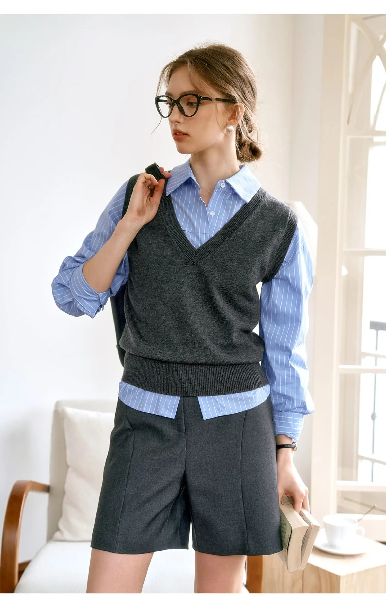 OLrain Woman Fitted Shirts 2026 Spring Fall French Striped Button up Long Sleeve Blouses Commute Women's Clothing O24QC82815