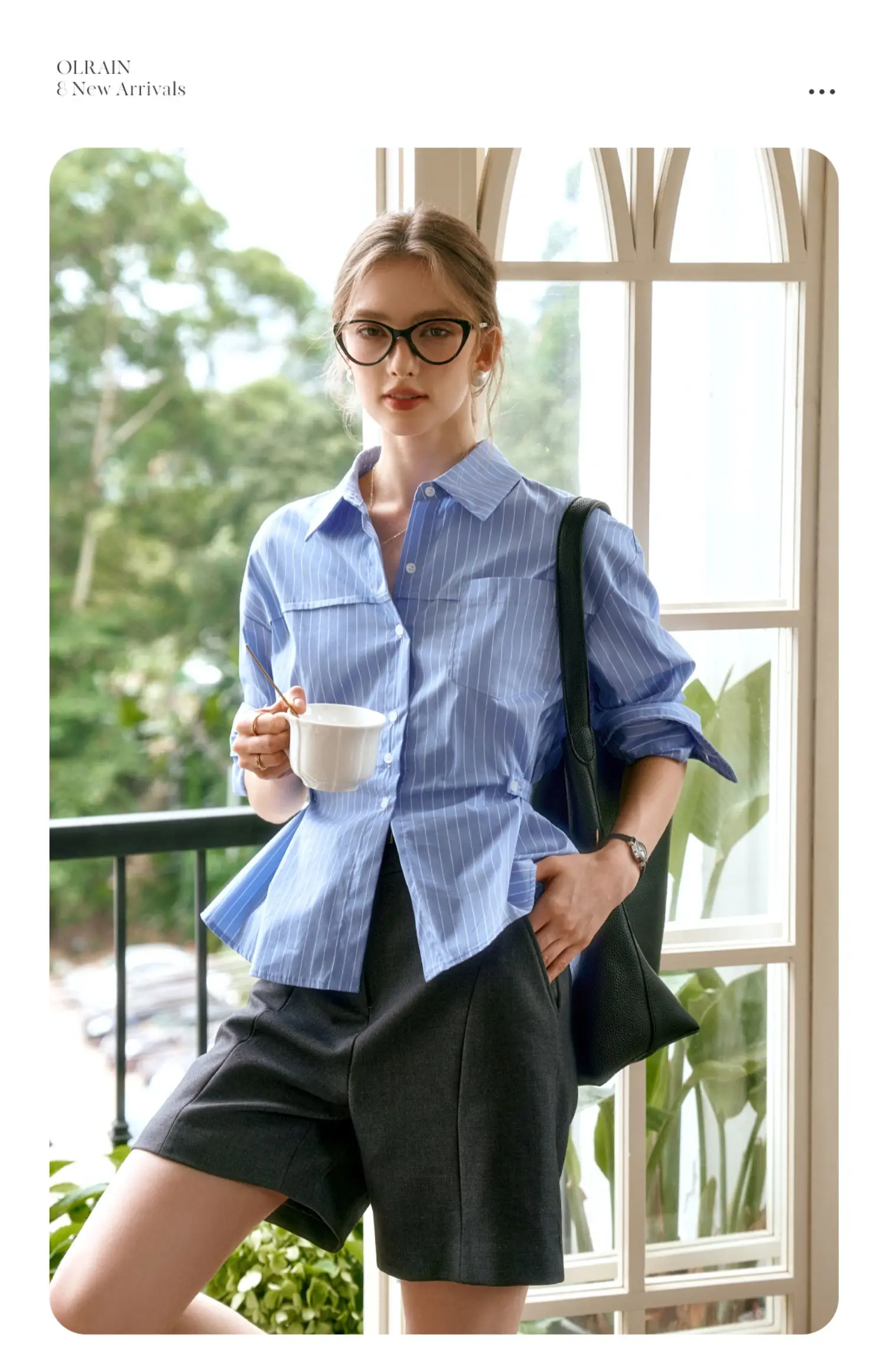OLrain Woman Fitted Shirts 2026 Spring Fall French Striped Button up Long Sleeve Blouses Commute Women's Clothing O24QC82815