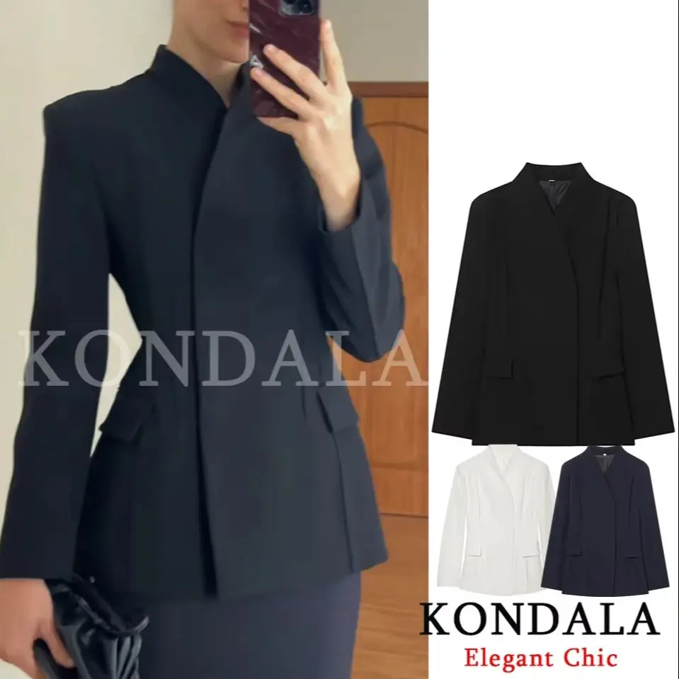KONDALA Elegant Blazer Women's Commute Blazer Coat 2026 Spring Fall Minimalist Office Lady Party Basic Dinner Slim-Waist Blazer