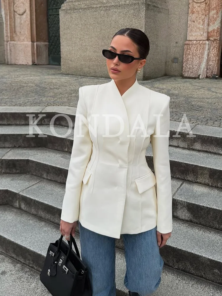 KONDALA Elegant Blazer Women's Commute Blazer Coat 2026 Spring Fall Minimalist Office Lady Party Basic Dinner Slim-Waist Blazer