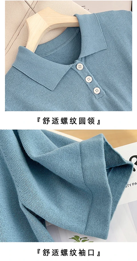 YTFidio 100% Cotton Women POLO Collar Solid Color Three Buttons Luxury Designer Clothing Woman Plus Size Clearance Sale 498