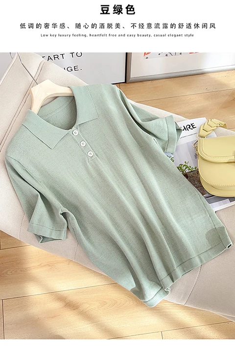 YTFidio 100% Cotton Women POLO Collar Solid Color Three Buttons Luxury Designer Clothing Woman Plus Size Clearance Sale 498