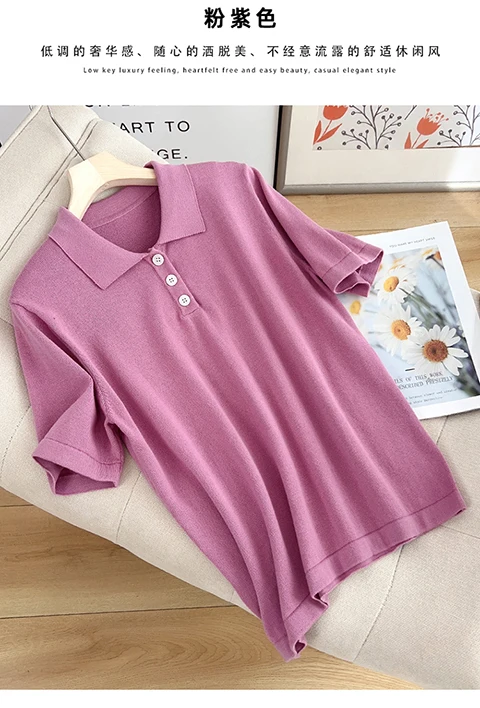 YTFidio 100% Cotton Women POLO Collar Solid Color Three Buttons Luxury Designer Clothing Woman Plus Size Clearance Sale 498