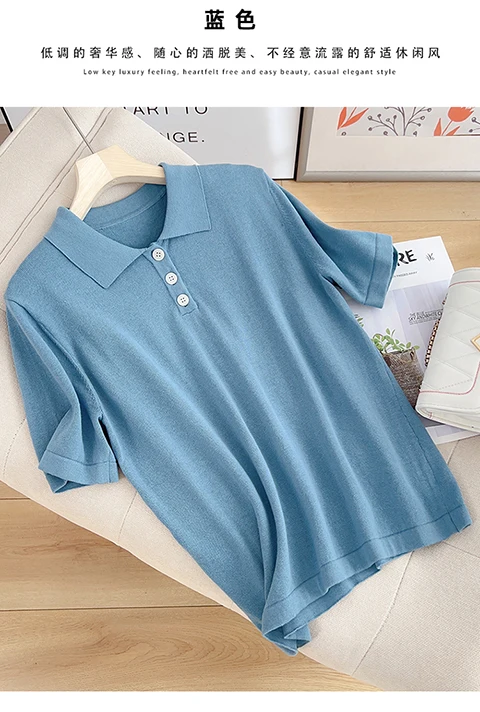 YTFidio 100% Cotton Women POLO Collar Solid Color Three Buttons Luxury Designer Clothing Woman Plus Size Clearance Sale 498
