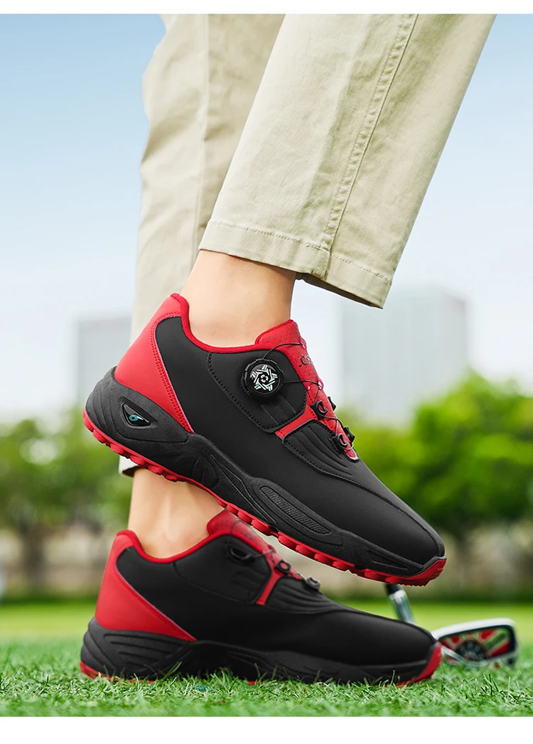 Men Rotary Buckle Golf Shoes Waterproof Leather Air Cushion Non Slip Breathable Training Sneakers 2 Colors