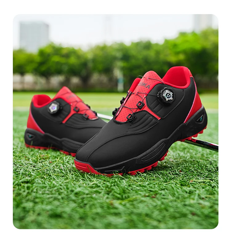 Men Rotary Buckle Golf Shoes Waterproof Leather Air Cushion Non Slip Breathable Training Sneakers 2 Colors