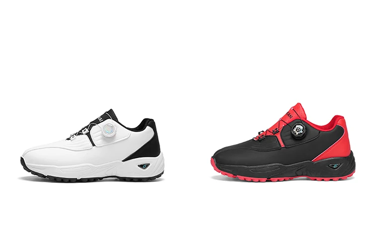 Men Rotary Buckle Golf Shoes Waterproof Leather Air Cushion Non Slip Breathable Training Sneakers 2 Colors