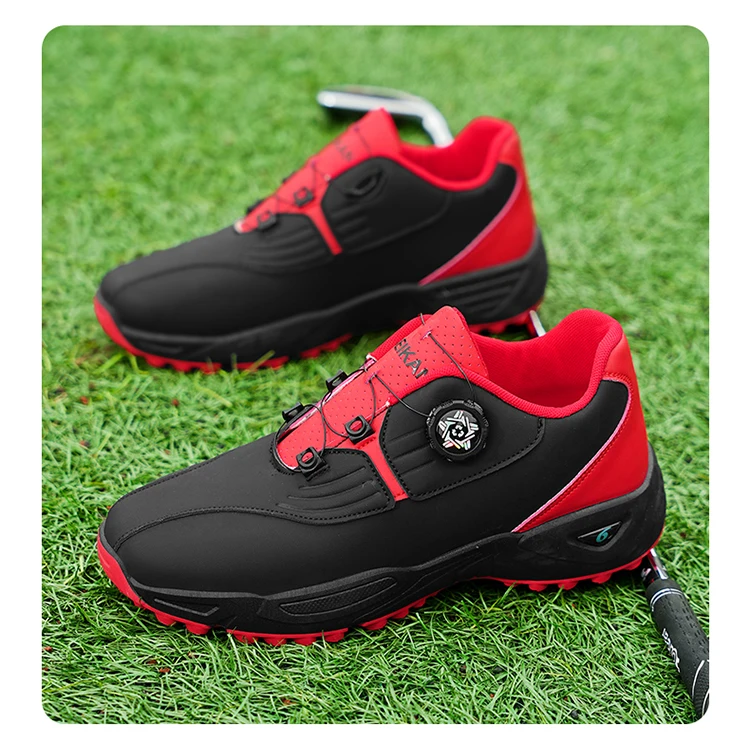 Men Rotary Buckle Golf Shoes Waterproof Leather Air Cushion Non Slip Breathable Training Sneakers 2 Colors