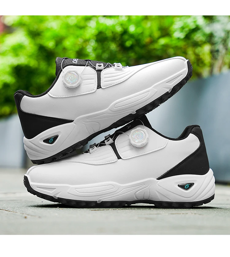 Men Rotary Buckle Golf Shoes Waterproof Leather Air Cushion Non Slip Breathable Training Sneakers 2 Colors