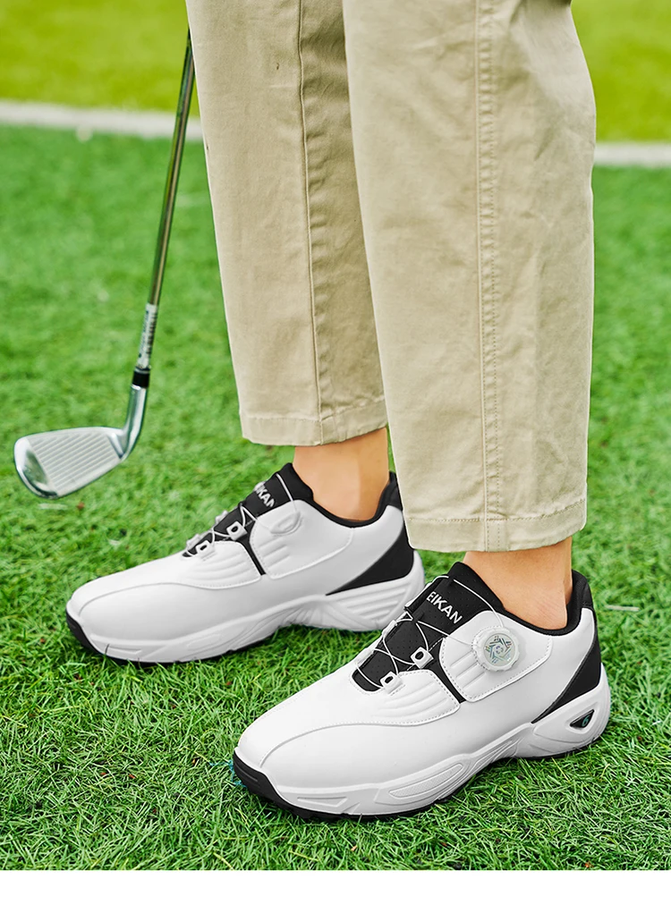 Men Rotary Buckle Golf Shoes Waterproof Leather Air Cushion Non Slip Breathable Training Sneakers 2 Colors