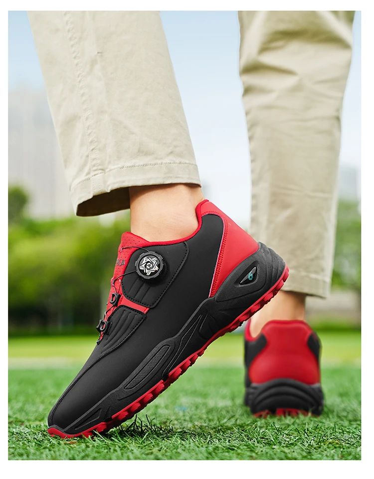 Men Rotary Buckle Golf Shoes Waterproof Leather Air Cushion Non Slip Breathable Training Sneakers 2 Colors