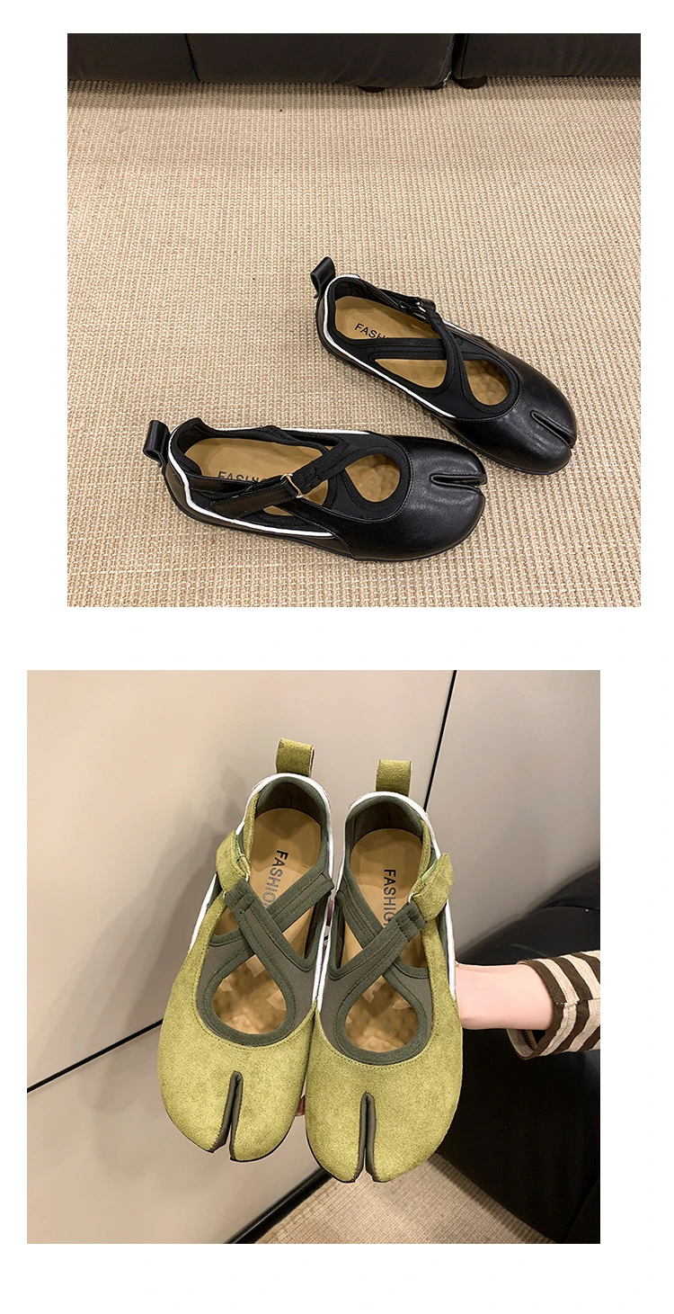 Women's 2026 New Tabi Ballet Flats Cross Strap Buckle Soft Leather Casual Shoes for Women Daily Outdoor Street Wear All Seasons