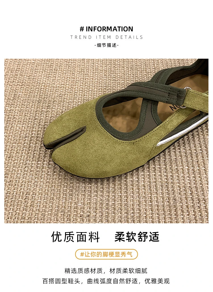 Women's 2026 New Tabi Ballet Flats Cross Strap Buckle Soft Leather Casual Shoes for Women Daily Outdoor Street Wear All Seasons