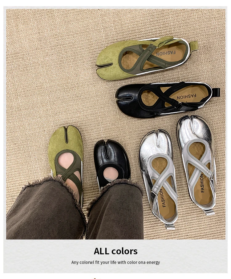 Women's 2026 New Tabi Ballet Flats Cross Strap Buckle Soft Leather Casual Shoes for Women Daily Outdoor Street Wear All Seasons