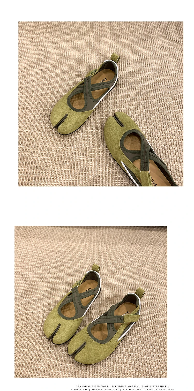 Women's 2026 New Tabi Ballet Flats Cross Strap Buckle Soft Leather Casual Shoes for Women Daily Outdoor Street Wear All Seasons