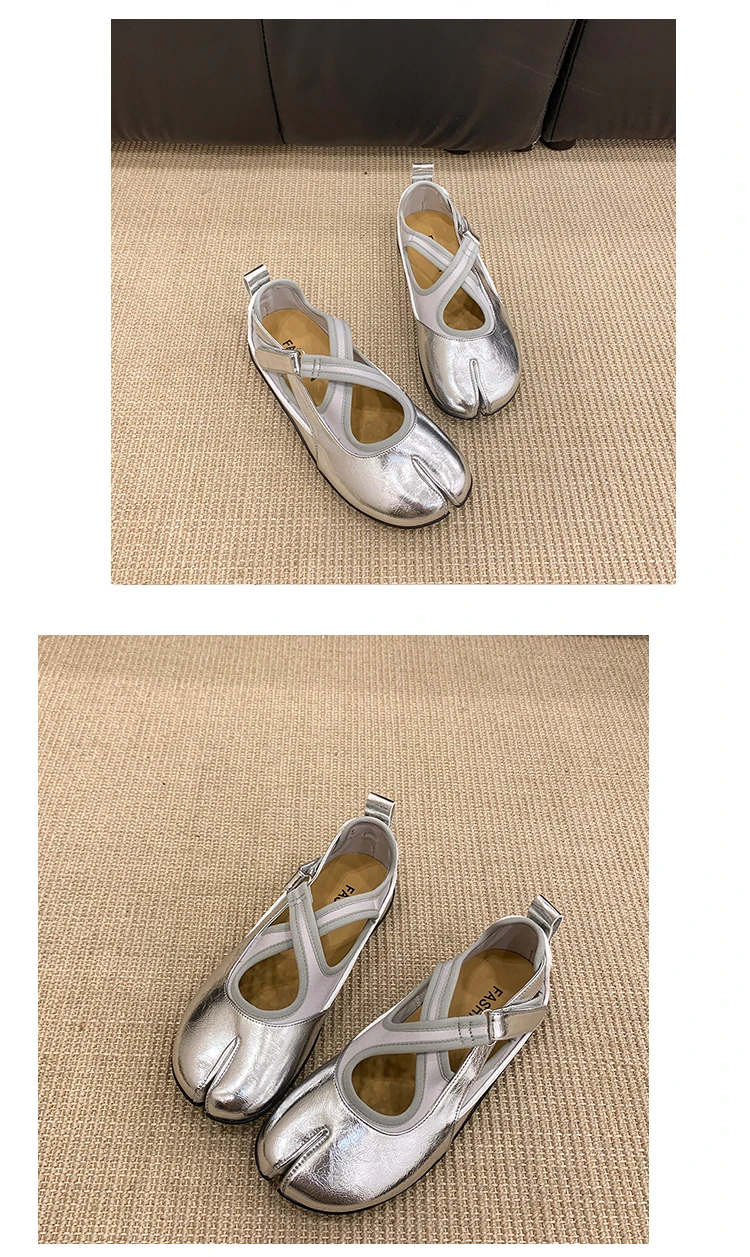 Women's 2026 New Tabi Ballet Flats Cross Strap Buckle Soft Leather Casual Shoes for Women Daily Outdoor Street Wear All Seasons
