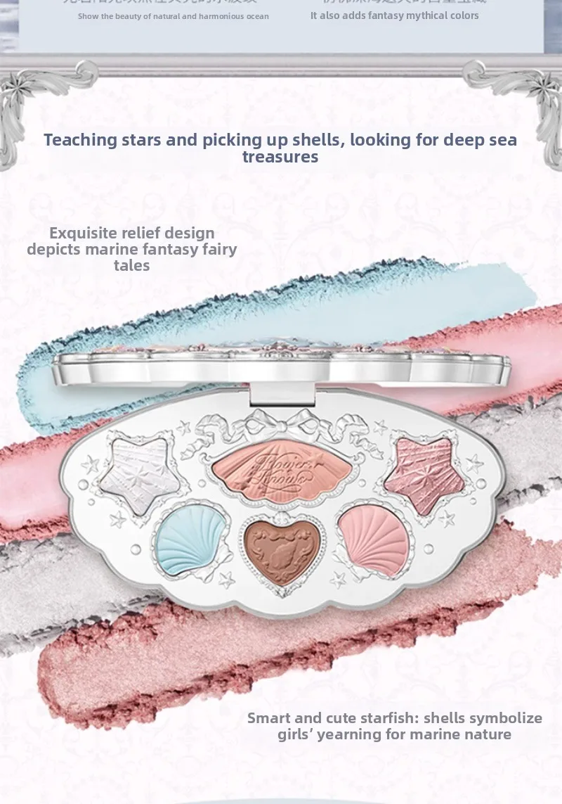 Flowerknows 6 Color Eye Shadow Palette Shell's Jewel Matte Pearl Metallic Glitter Eyeshadow Makeup Long-Wearing for Eyes