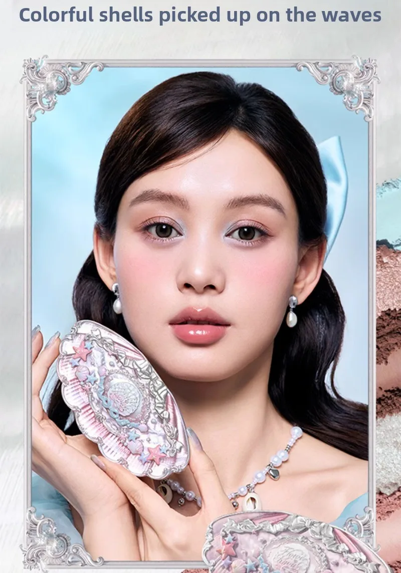 Flowerknows 6 Color Eye Shadow Palette Shell's Jewel Matte Pearl Metallic Glitter Eyeshadow Makeup Long-Wearing for Eyes