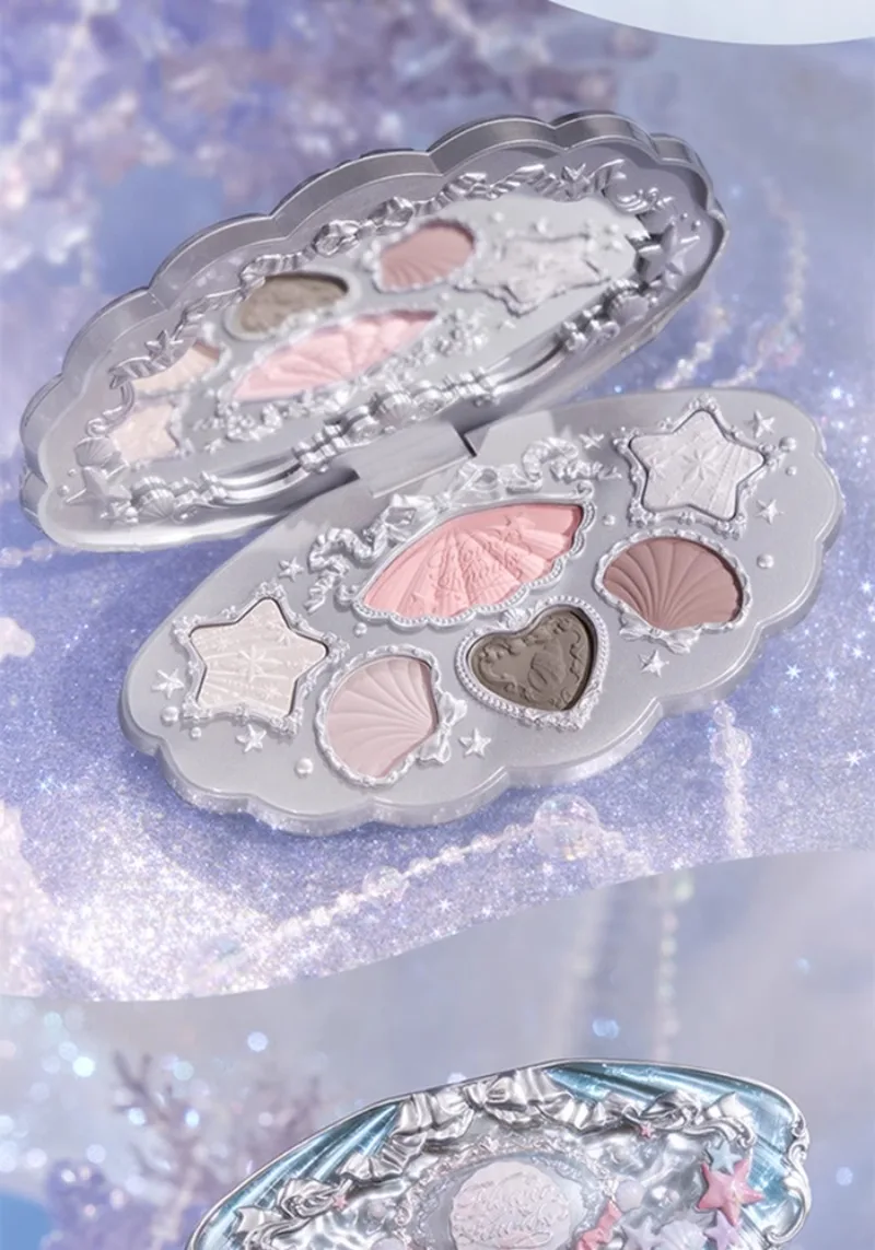 Flowerknows 6 Color Eye Shadow Palette Shell's Jewel Matte Pearl Metallic Glitter Eyeshadow Makeup Long-Wearing for Eyes