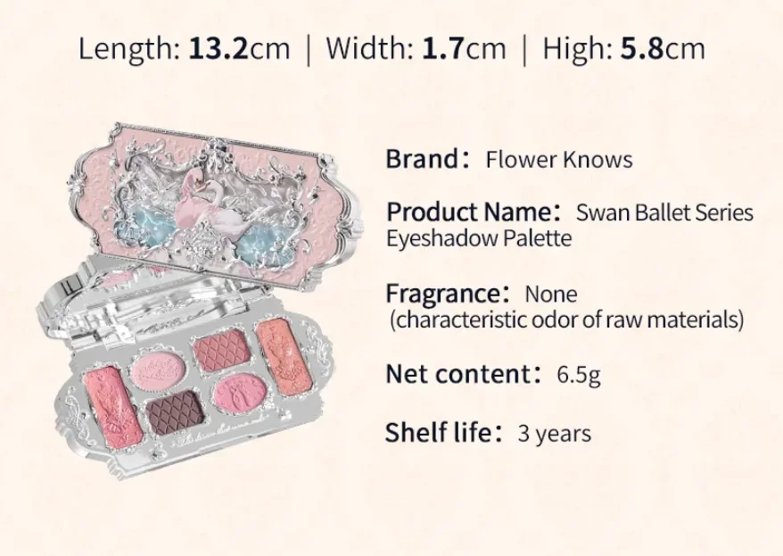 Flowerknows 6 Color Eye Shadow Palette Shell's Jewel Matte Pearl Metallic Glitter Eyeshadow Makeup Long-Wearing for Eyes