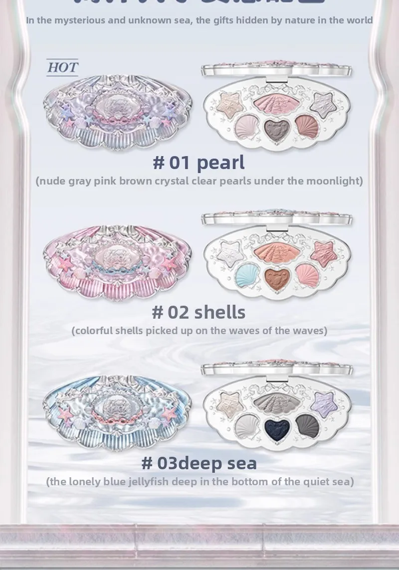 Flowerknows 6 Color Eye Shadow Palette Shell's Jewel Matte Pearl Metallic Glitter Eyeshadow Makeup Long-Wearing for Eyes