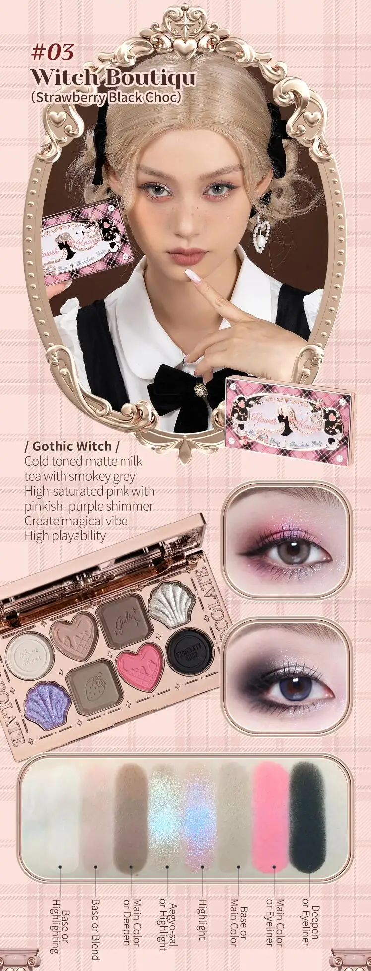 Flowerknows 6 Color Eye Shadow Palette Shell's Jewel Matte Pearl Metallic Glitter Eyeshadow Makeup Long-Wearing for Eyes