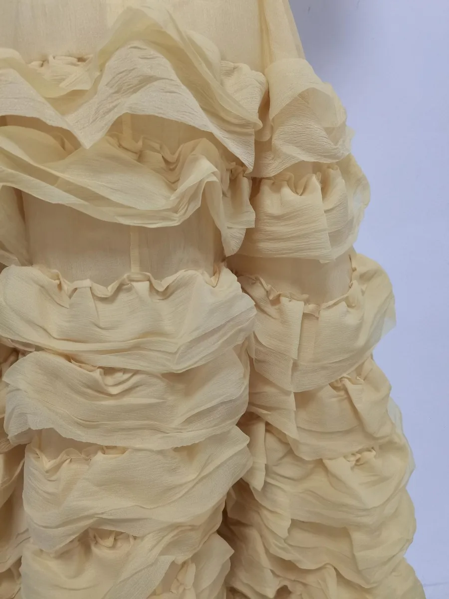 TWOTWINSTYLE Solid Spliced Ruffles Folds Fashion Dresses for Women O Neck Sleeveless High Waist Patchwork Lace Up Dress Female