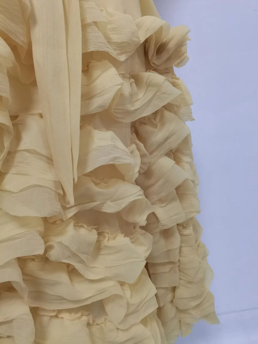 TWOTWINSTYLE Solid Spliced Ruffles Folds Fashion Dresses for Women O Neck Sleeveless High Waist Patchwork Lace Up Dress Female