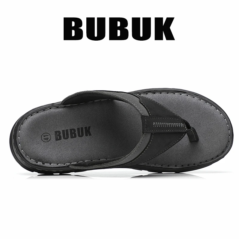BUBUK Men's First-Layer Cowhide Sports Slippers, One-Pedal Outdoor Beach Shoes, Suitable for Travel and Hiking, Commuting to Wor