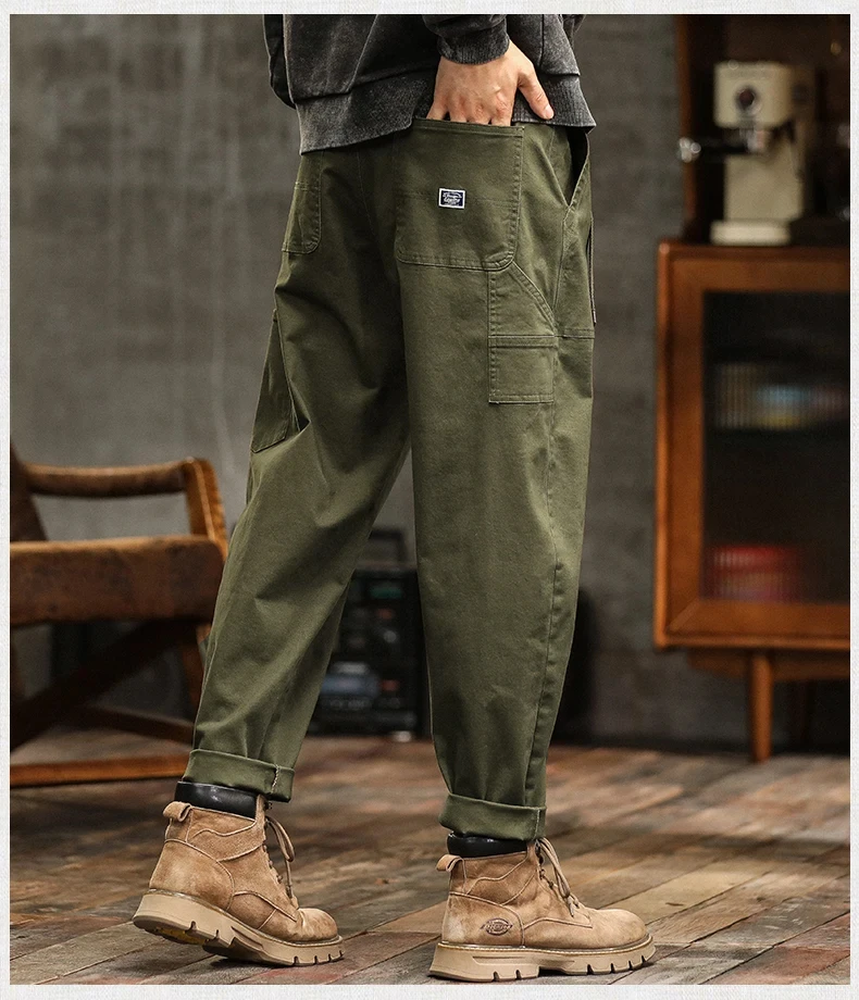 Men's Loose Profile Pants American Vintage Trousers For Men High Waist Army Green Men's Casual Pants Cargo Trousers Male