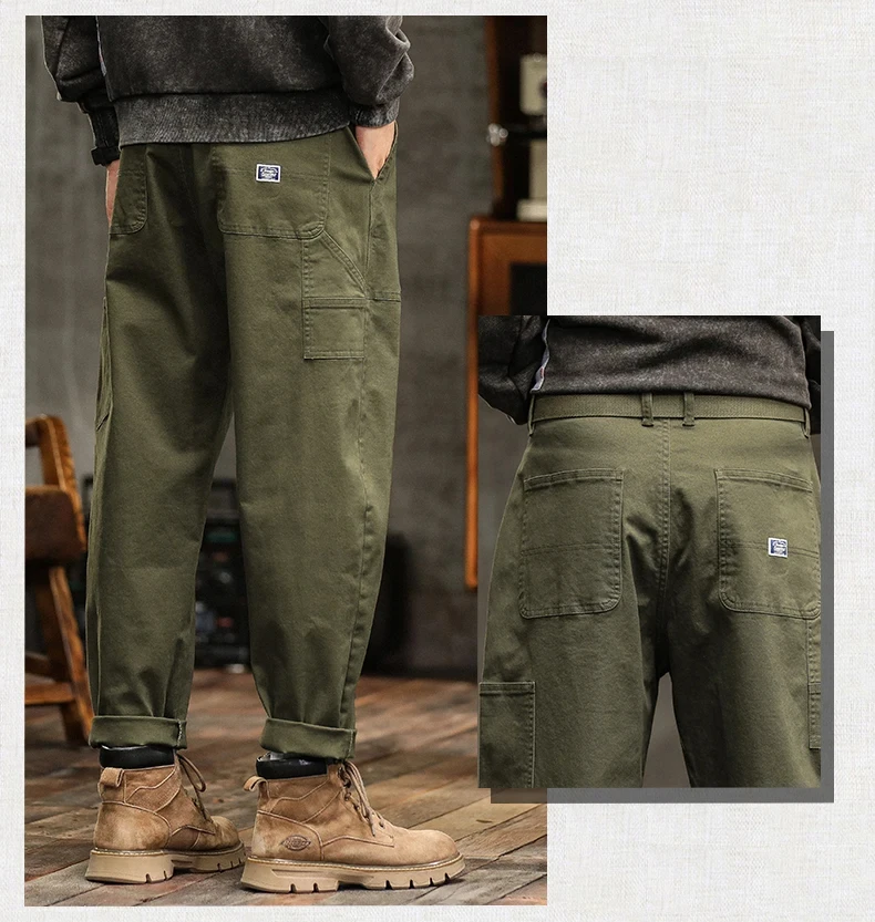 Men's Loose Profile Pants American Vintage Trousers For Men High Waist Army Green Men's Casual Pants Cargo Trousers Male