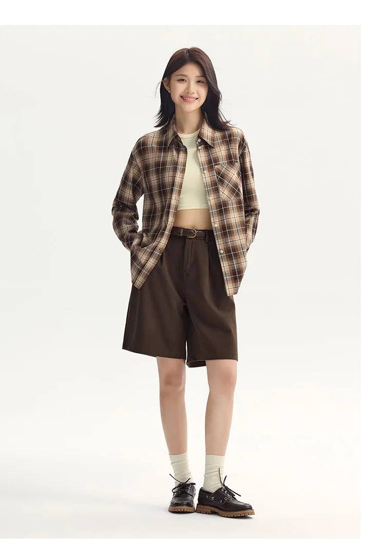 Semir Long Sleeve Shirt Women Oversized Drop Shoulder Plaid Shirt Autumn Chic Loose Retro Casual Stylish Top