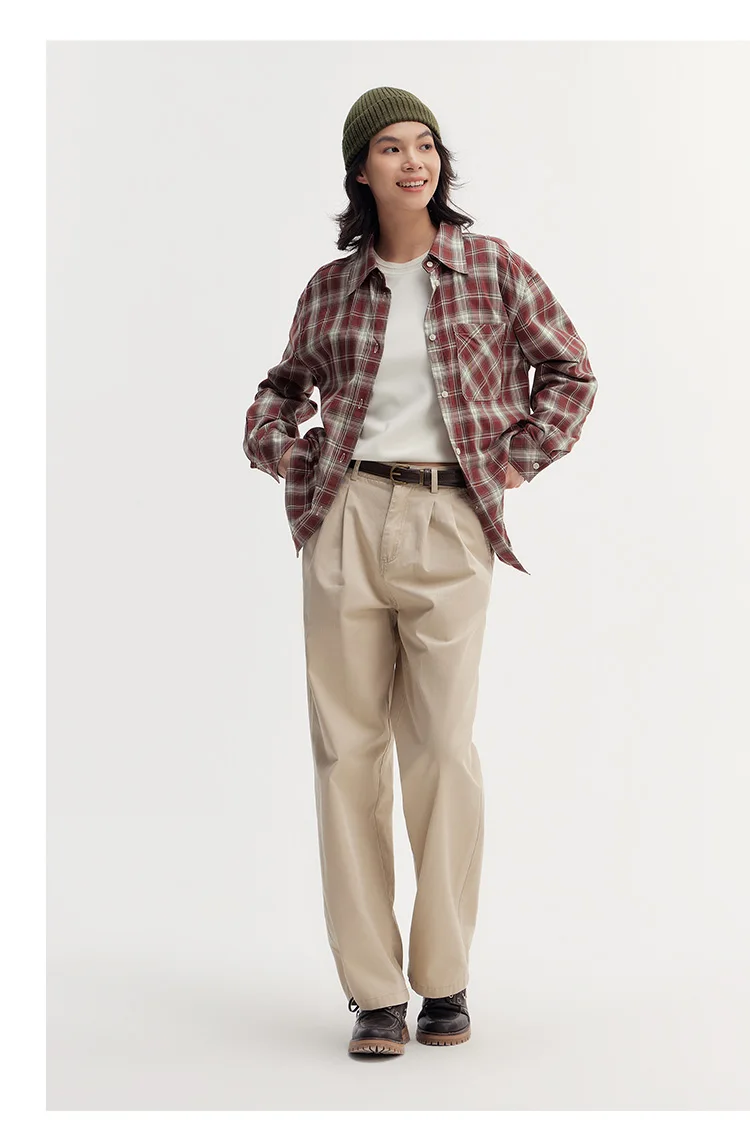 Semir Long Sleeve Shirt Women Oversized Drop Shoulder Plaid Shirt Autumn Chic Loose Retro Casual Stylish Top