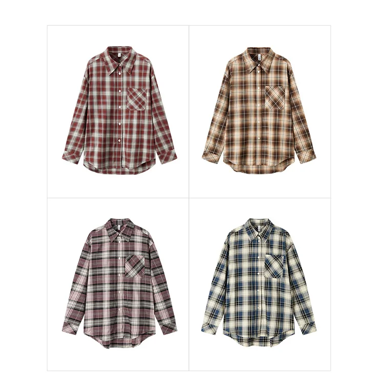 Semir Long Sleeve Shirt Women Oversized Drop Shoulder Plaid Shirt Autumn Chic Loose Retro Casual Stylish Top