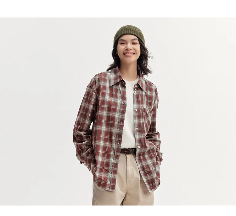 Semir Long Sleeve Shirt Women Oversized Drop Shoulder Plaid Shirt Autumn Chic Loose Retro Casual Stylish Top