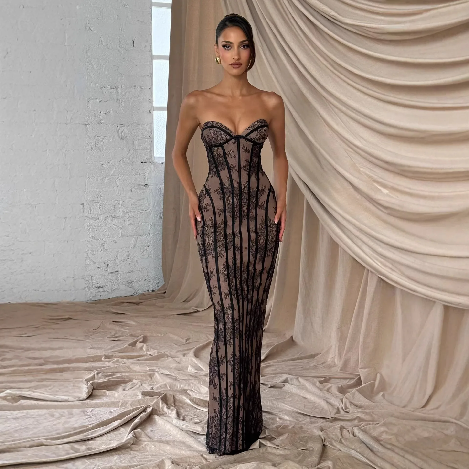 Cryptographic Strapless Elegant Party Dresses Strip Bodycon Evening Maxi Wedding Guest Woman Lace Up Backless Dress 2026