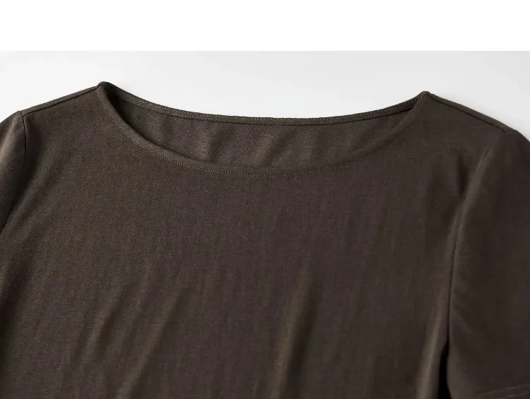 SENTUBILA Women's Summer T-Shirt Knit Cotton Short Sleeve Top 2026 Minimalist Round Neck Self-Tie Belt Slim Waist Tees 162TA3735