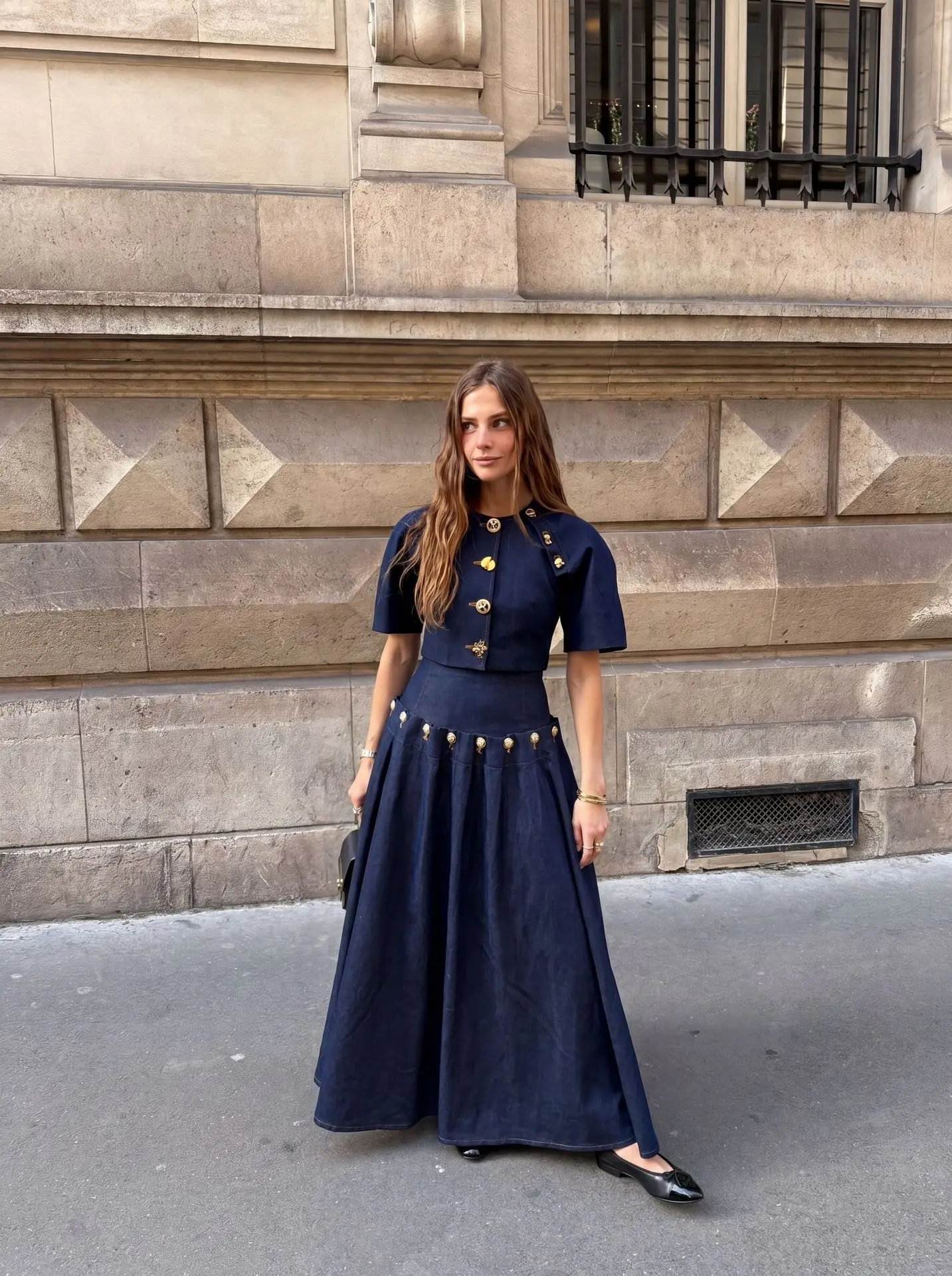 Summer 2026 Women's Fashion Casual Denim Set Skirt with Unique Metal Button Strap Trendy And Stylish