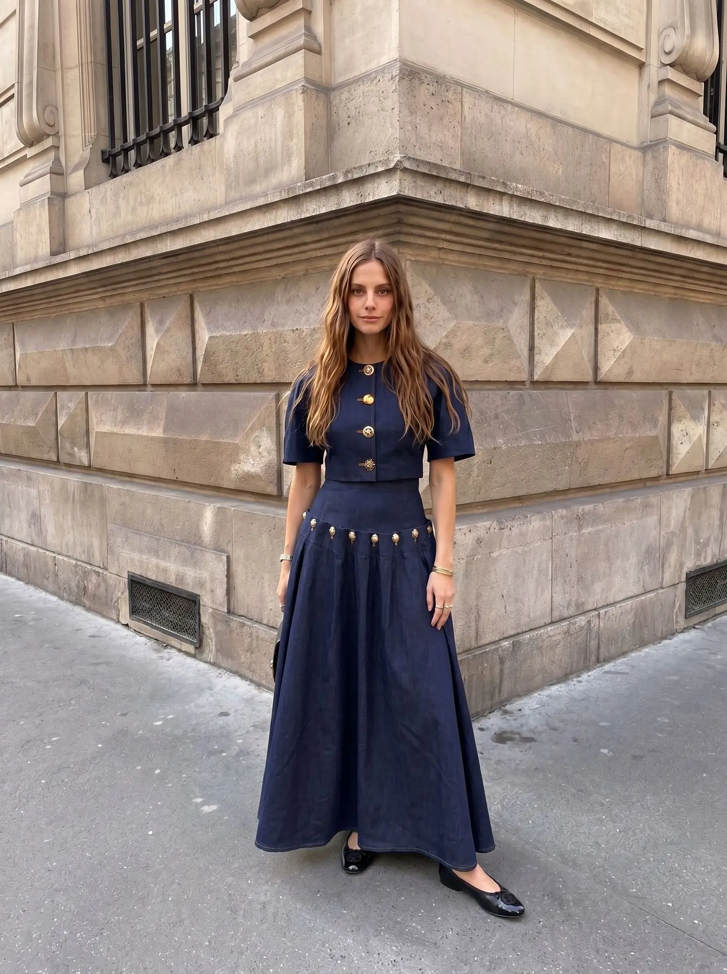 Summer 2026 Women's Fashion Casual Denim Set Skirt with Unique Metal Button Strap Trendy And Stylish