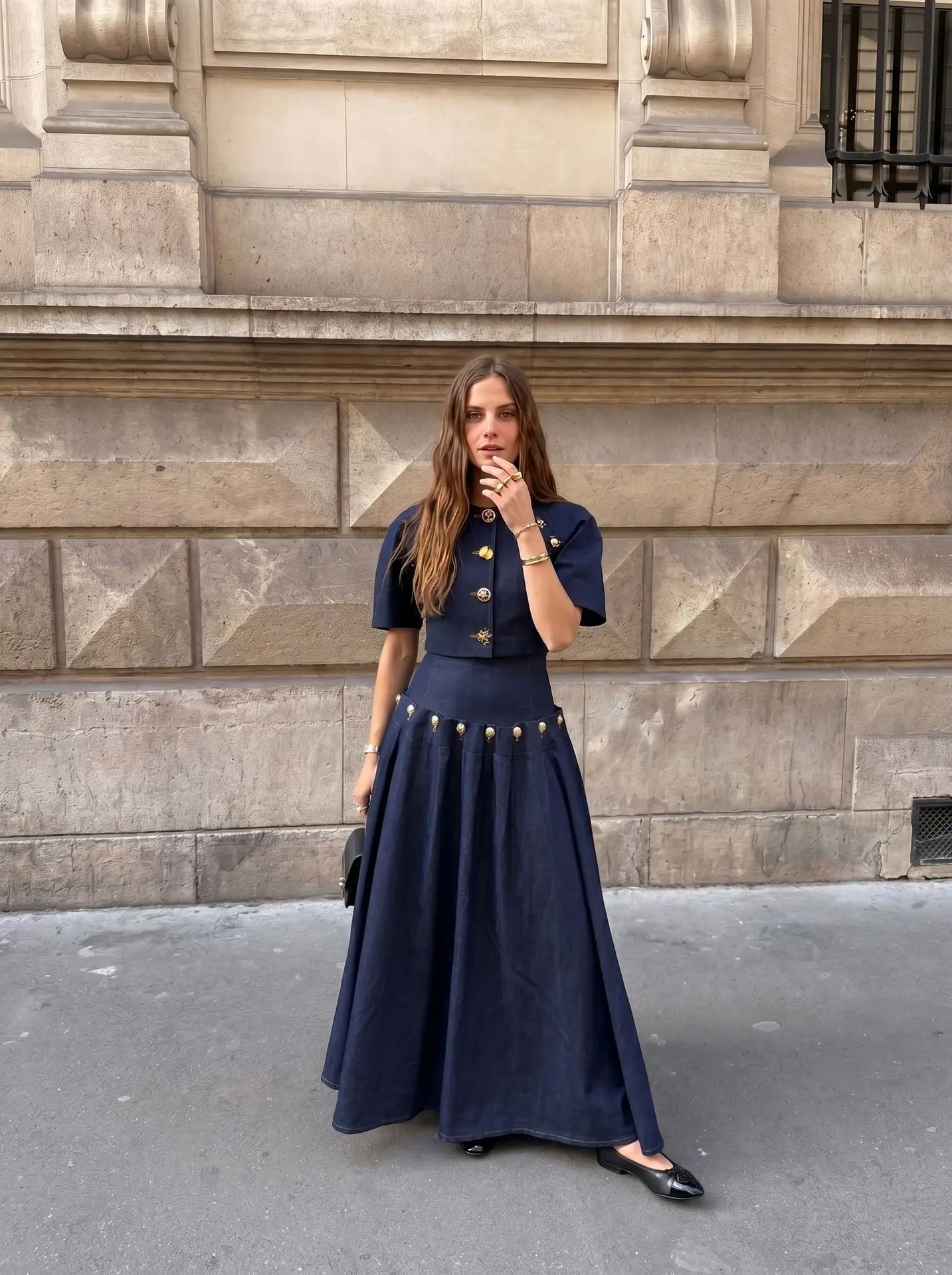 Summer 2026 Women's Fashion Casual Denim Set Skirt with Unique Metal Button Strap Trendy And Stylish